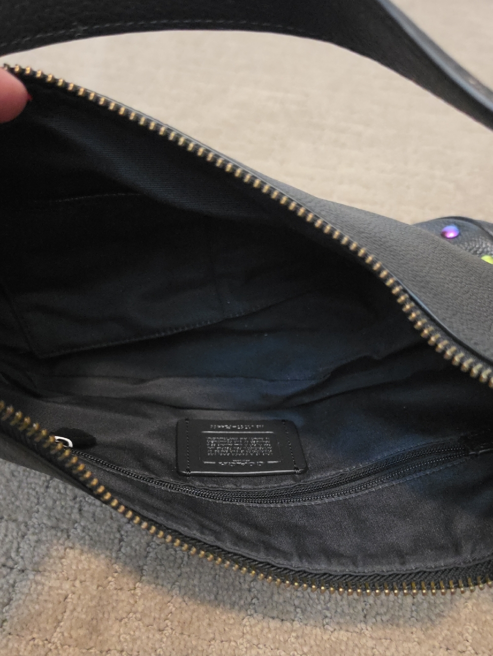 Coach Black Leather Shoulder Bag with Iridescent Stud Accents - Picture 4 of 6